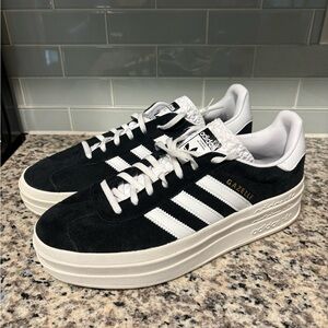 Adidas Gazelle Black and White Platform Sneakers